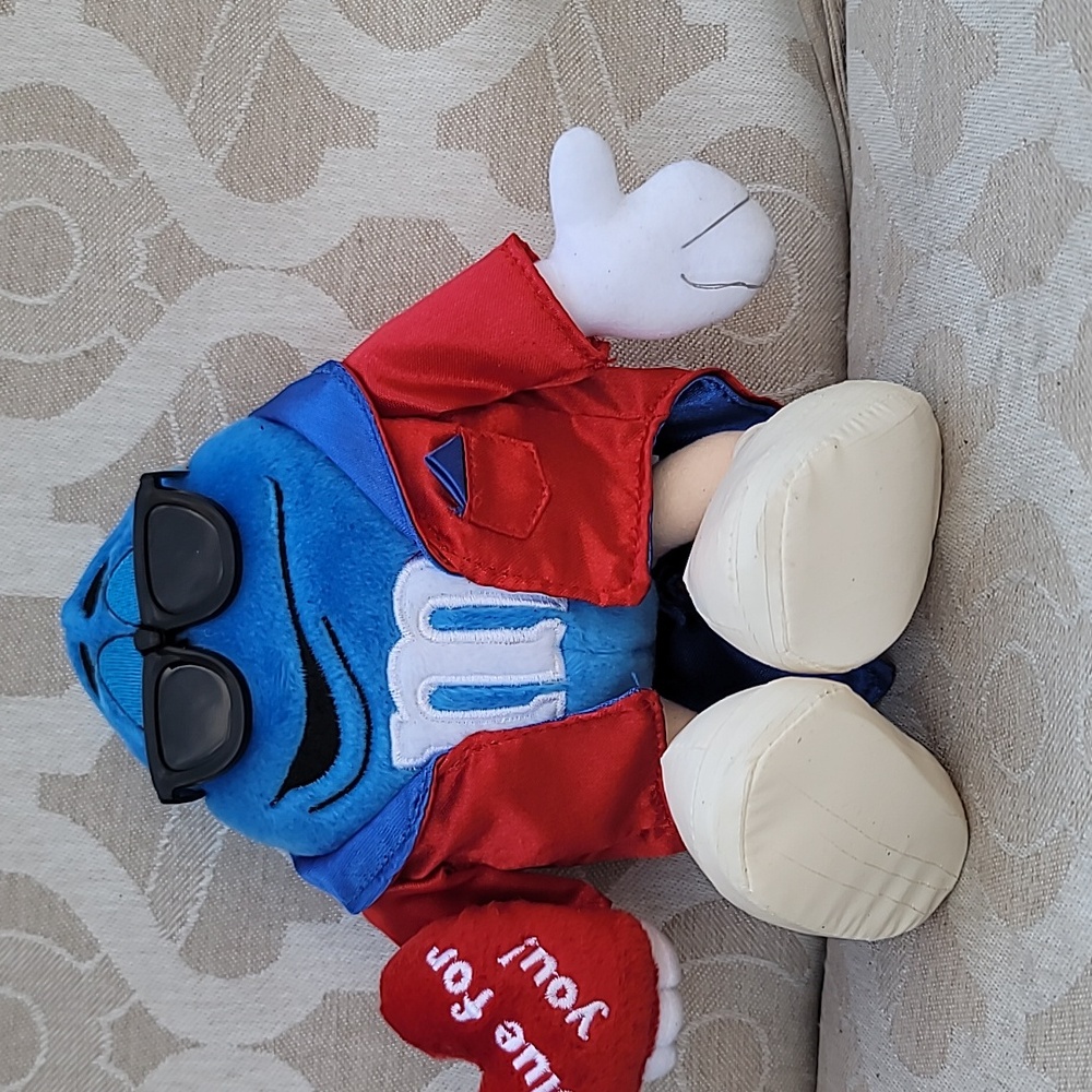 Y2K Rare Toy Blue Red Jacket Glases Big Heart Kids Plush Toy
